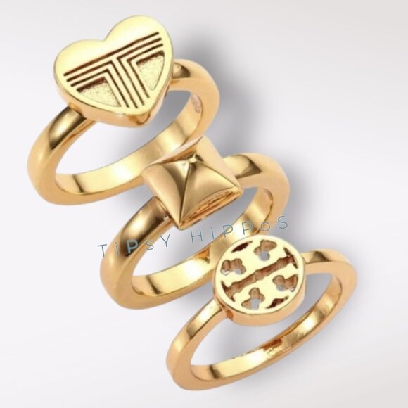 Tory Burch Triple Stack Logo Rings = SIZE 7 - Picture 3 of 3
